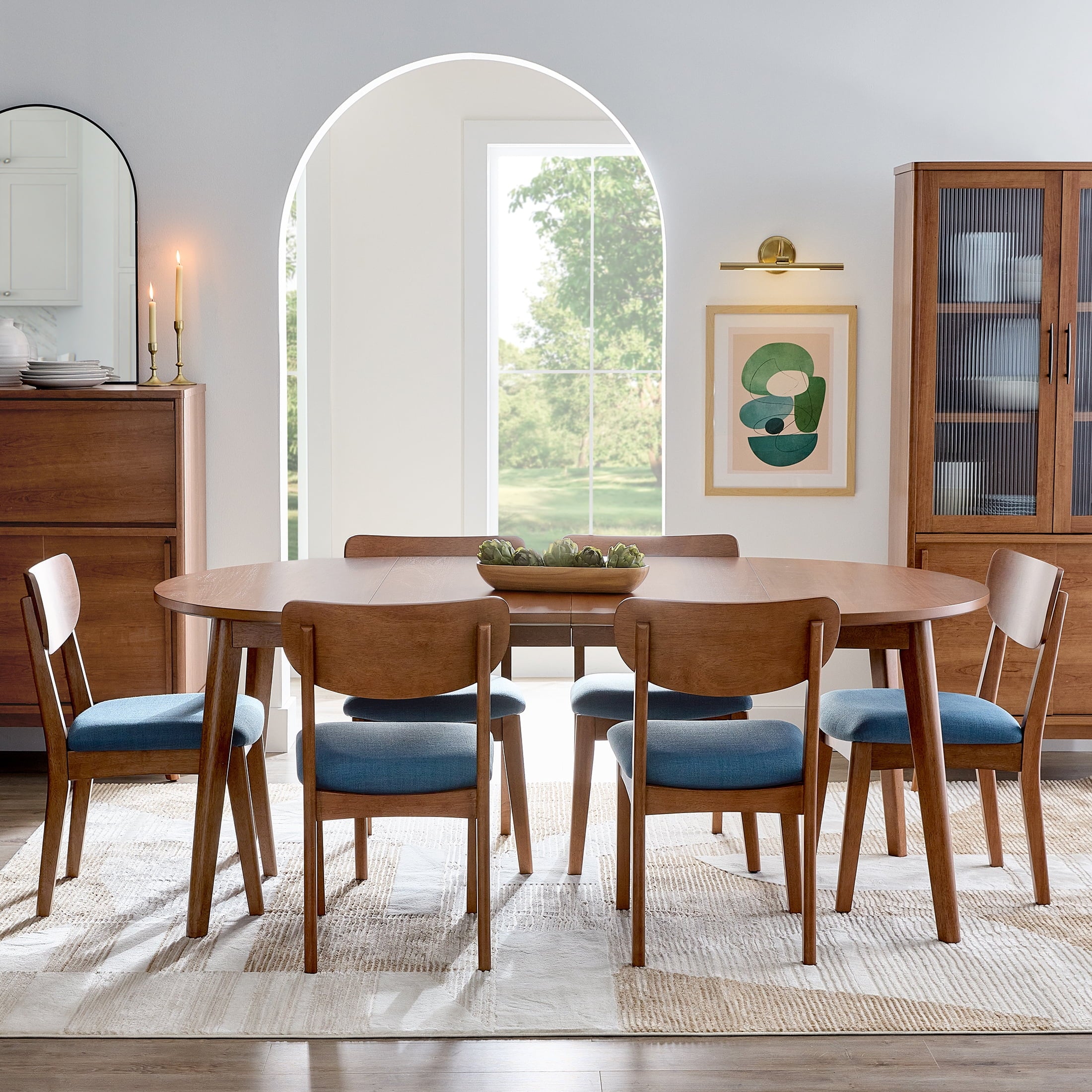 Better Homes & Gardens Greyson Mid-Century Extendable Dining Table, Solid Wood and Veneer, Acorn Finish