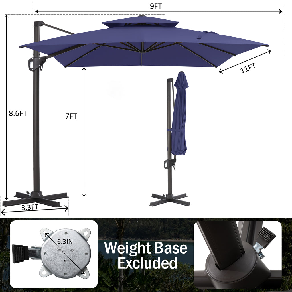 Pellebant 9' X 11' Patio Umbrella Outdoor Rectangle Umbrella Large Cantilever Umbrella Windproof Offset Heavy Duty Sun for Garden Deck Pool Patio
