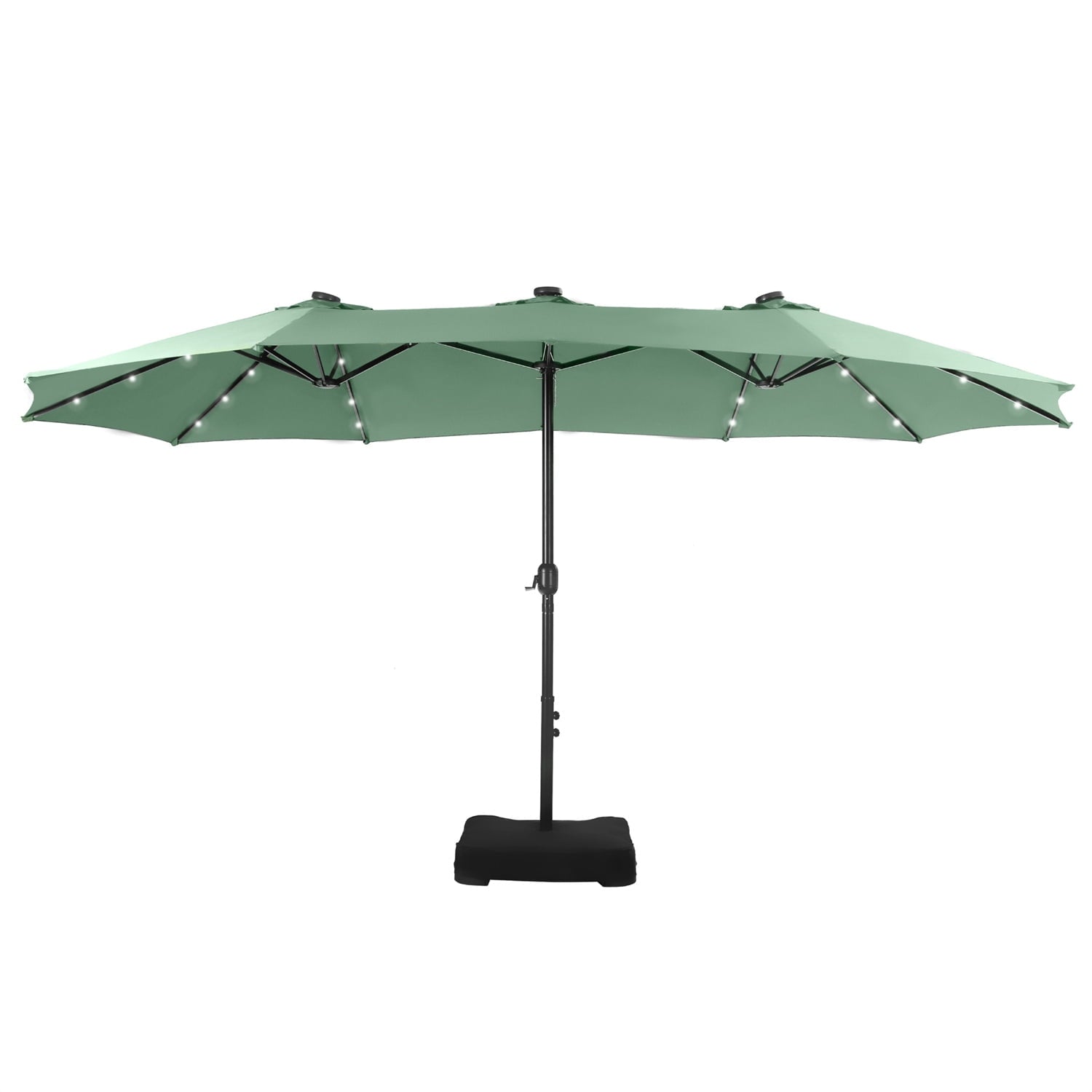 SUMMIT LIVING 15 FT Double-Sided Solar Patio Umbrella with Base Large Outdoor Umbrella with LED Solar Lights - Haze Blue