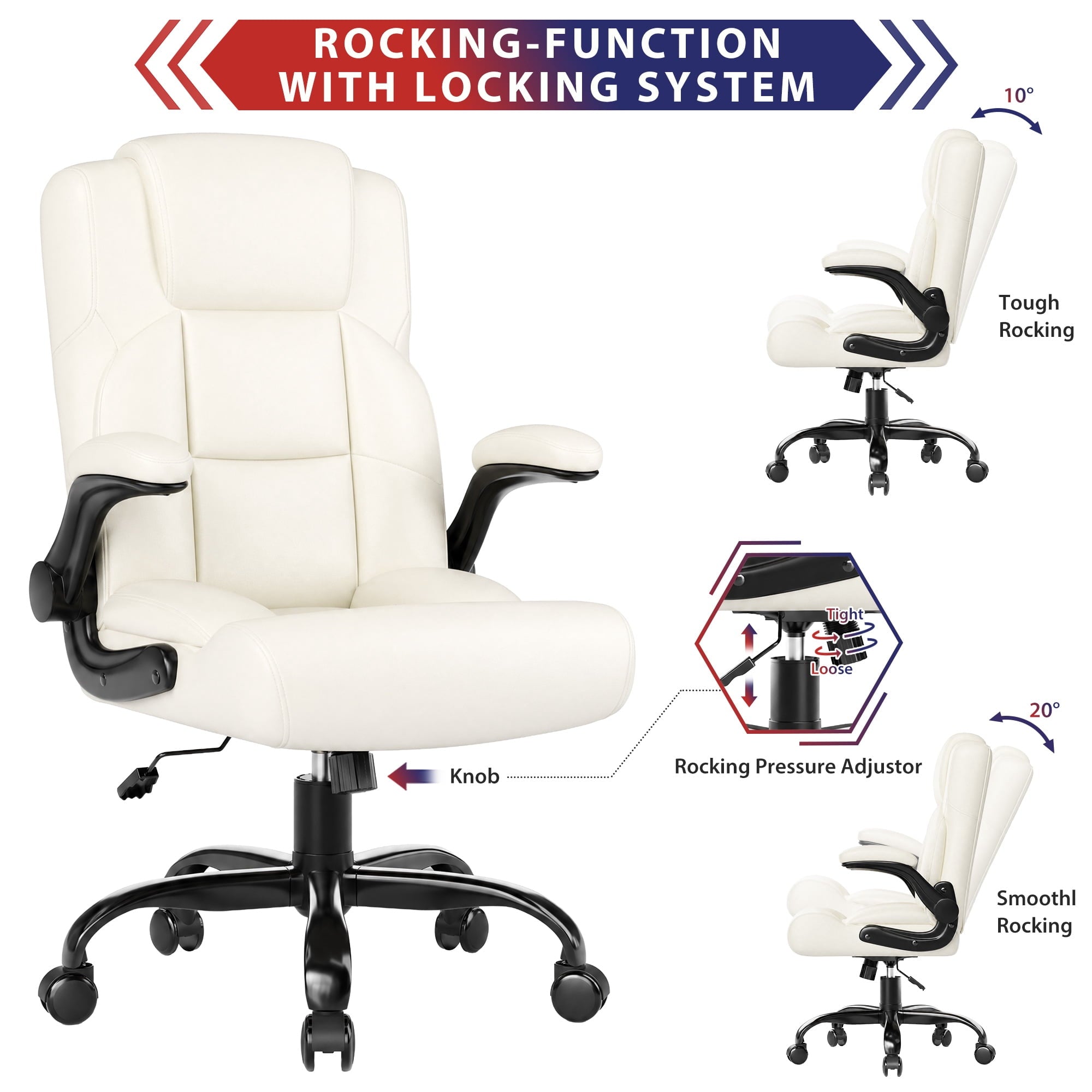 JONPONY Leather Office Chair, Big and Tall Office Chair 400LBS Wide Seat Ergonomic Computer Desk Chair High Back Executive Leather Chair Adjustable Task Chair Lumbar Back with 1-Year Warranty, Black