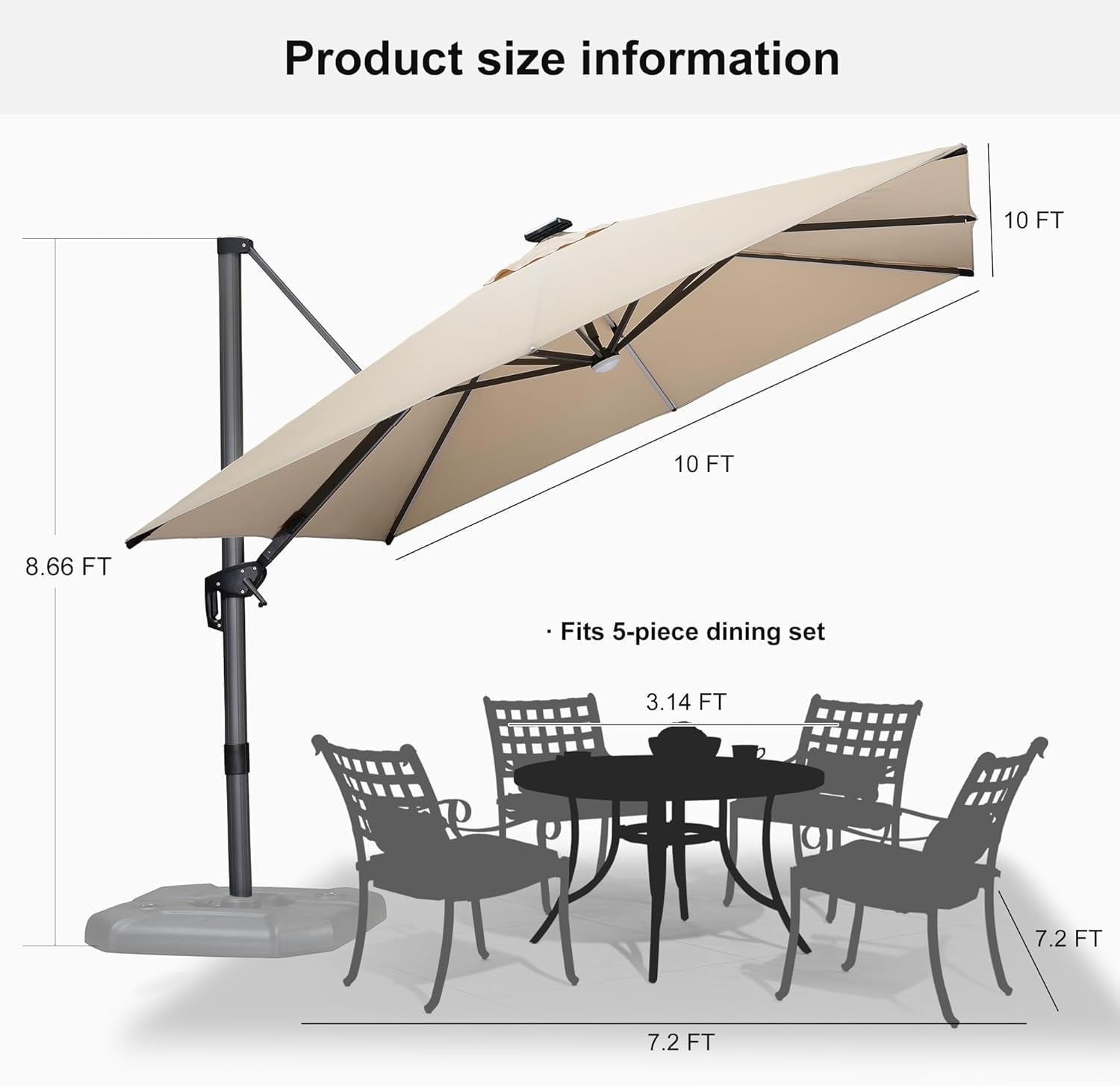PURPLE LEAF 9x11.5 Ft Cantilever Umbrella Rectangle Outdoor Patio Umbrella Large Offset Hanging Umbrella Aluminum Umbrella with 360°Rotation Adjustable Garden Pool Umbrella,Turquoise Blue