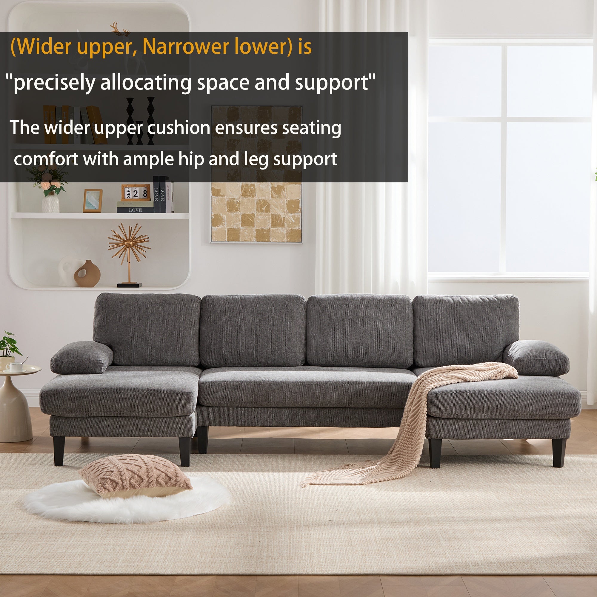 BINBANK L-Shaped Chenille Pull Out Sleeper and Storage Chaise Sectional Futon Sofa Bed with USB, Gray/Beige
