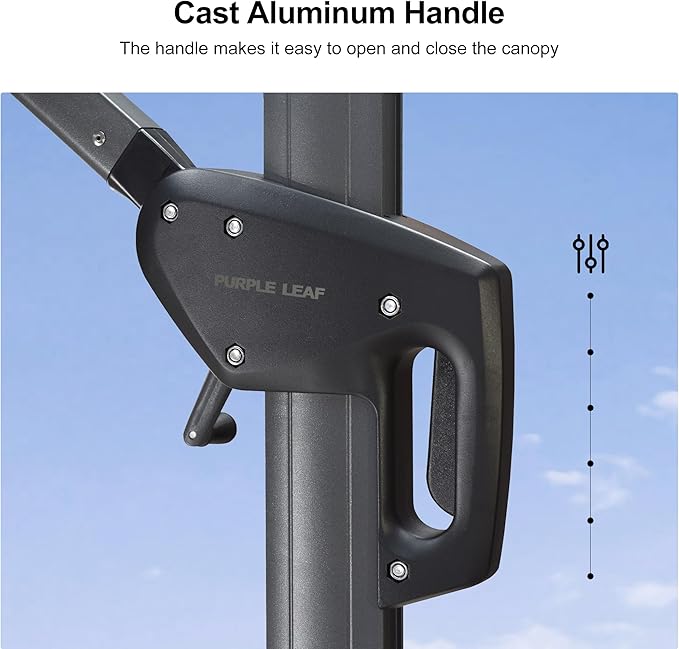 PURPLE LEAF 10x10 Ft Cantilever Umbrella Square Outdoor Patio Umbrella Large Offset Hanging Umbrella Aluminum Umbrella with 360°Rotation Adjustable Garden Pool Umbrella,Gray