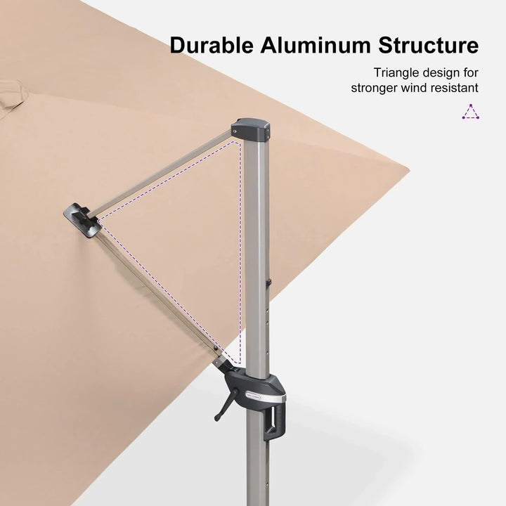 PURPLE LEAF Patio Umbrella with Base Included, 10ft Outdoor Aluminum Cantilever Umbrella with 360° Rotation, Aluminum Large Offset Umbrella for Outdoor Garden Pool, Beige