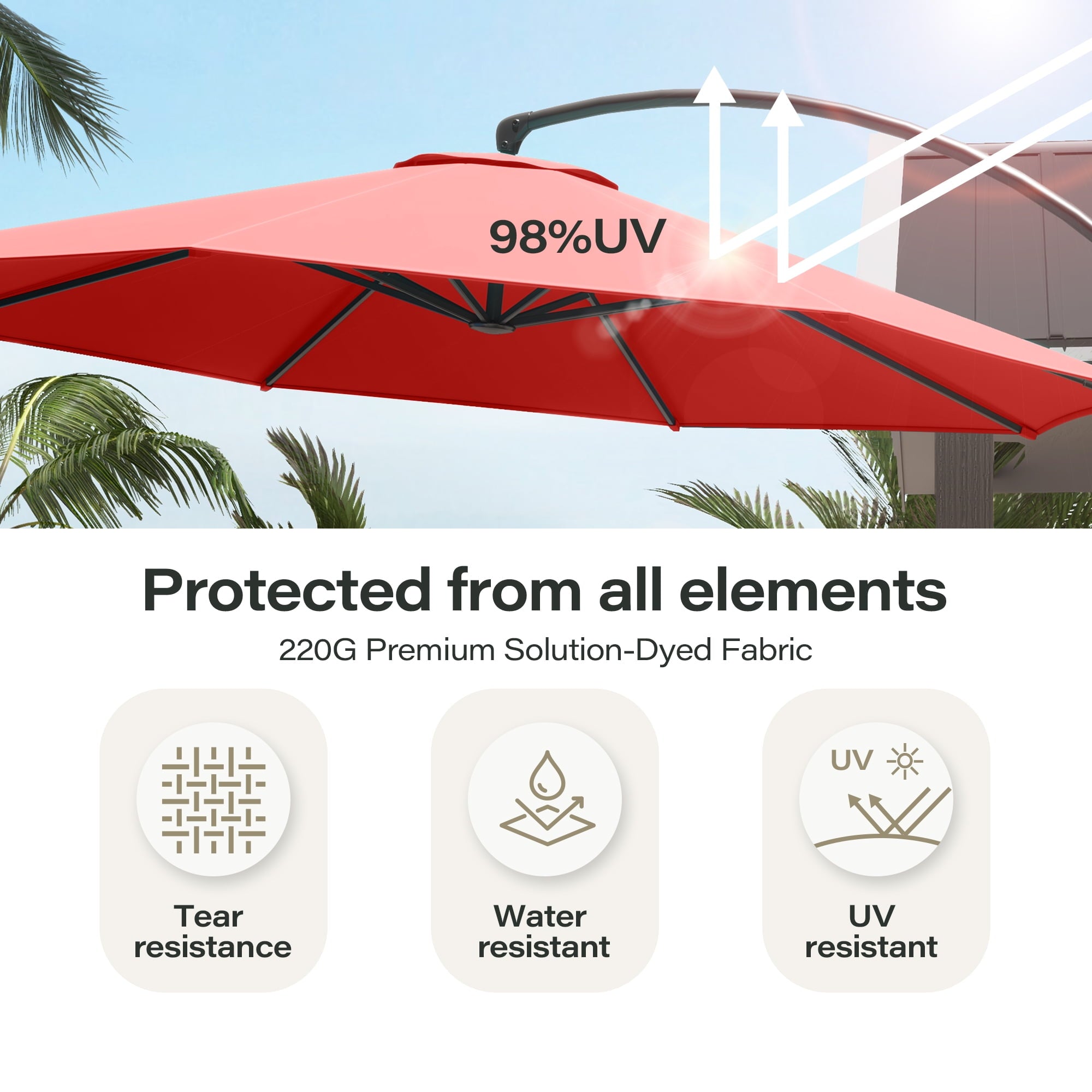 LAUSAINT HOME 11 FT Outdoor Patio Umbrella with Base, Aluminum Cantilever Umbrella with Crank, Champagne