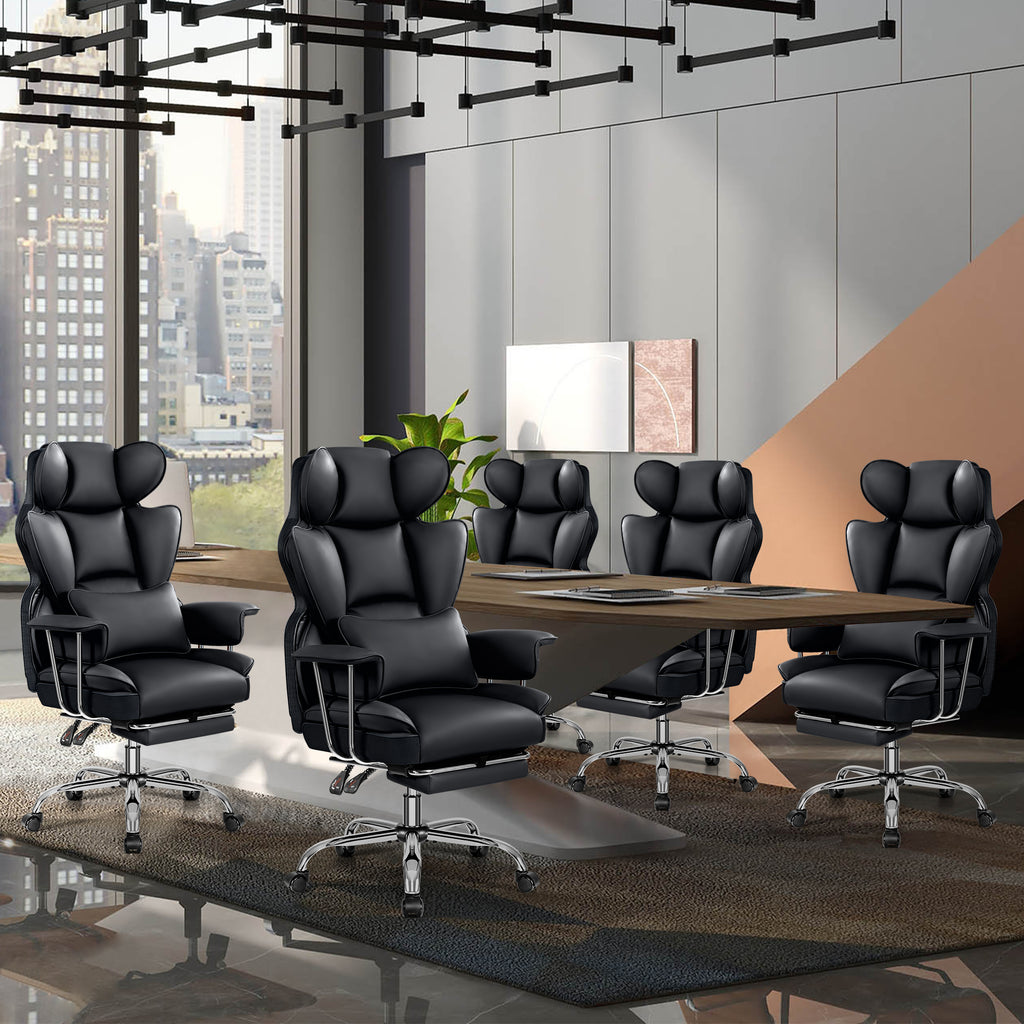 COOLHUT Big and Tall Office Chair 500LBS Wide Seat Ergonomic Computer Desk Chair, PU Leather Executive Office Chair with Footrest, Adjustable Task Chair Lumbar Back Support 8 Hour, Black