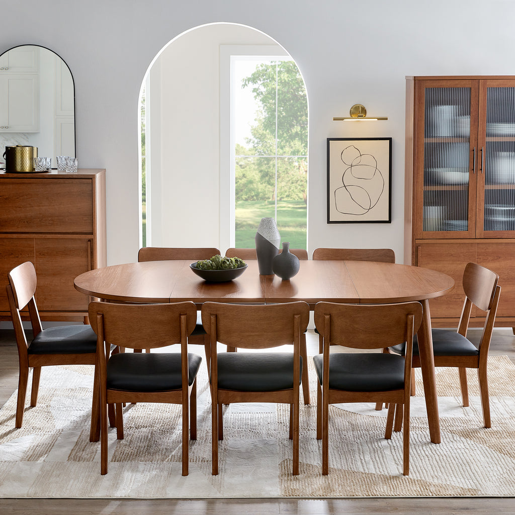 Better Homes & Gardens Greyson Mid-Century Extendable Dining Table, Solid Wood and Veneer, Acorn Finish