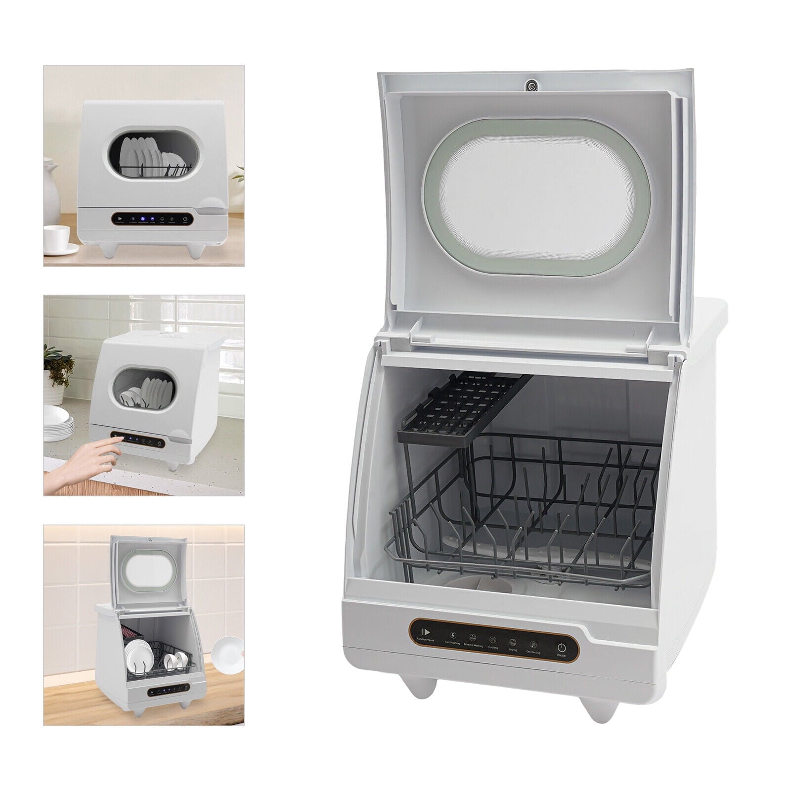 Compact Countertop Dishwasher with 5 Wash Programs, 360° Spray Arms, and Quick Installation – Ideal for Small Apartments, Dorms, and RVs
