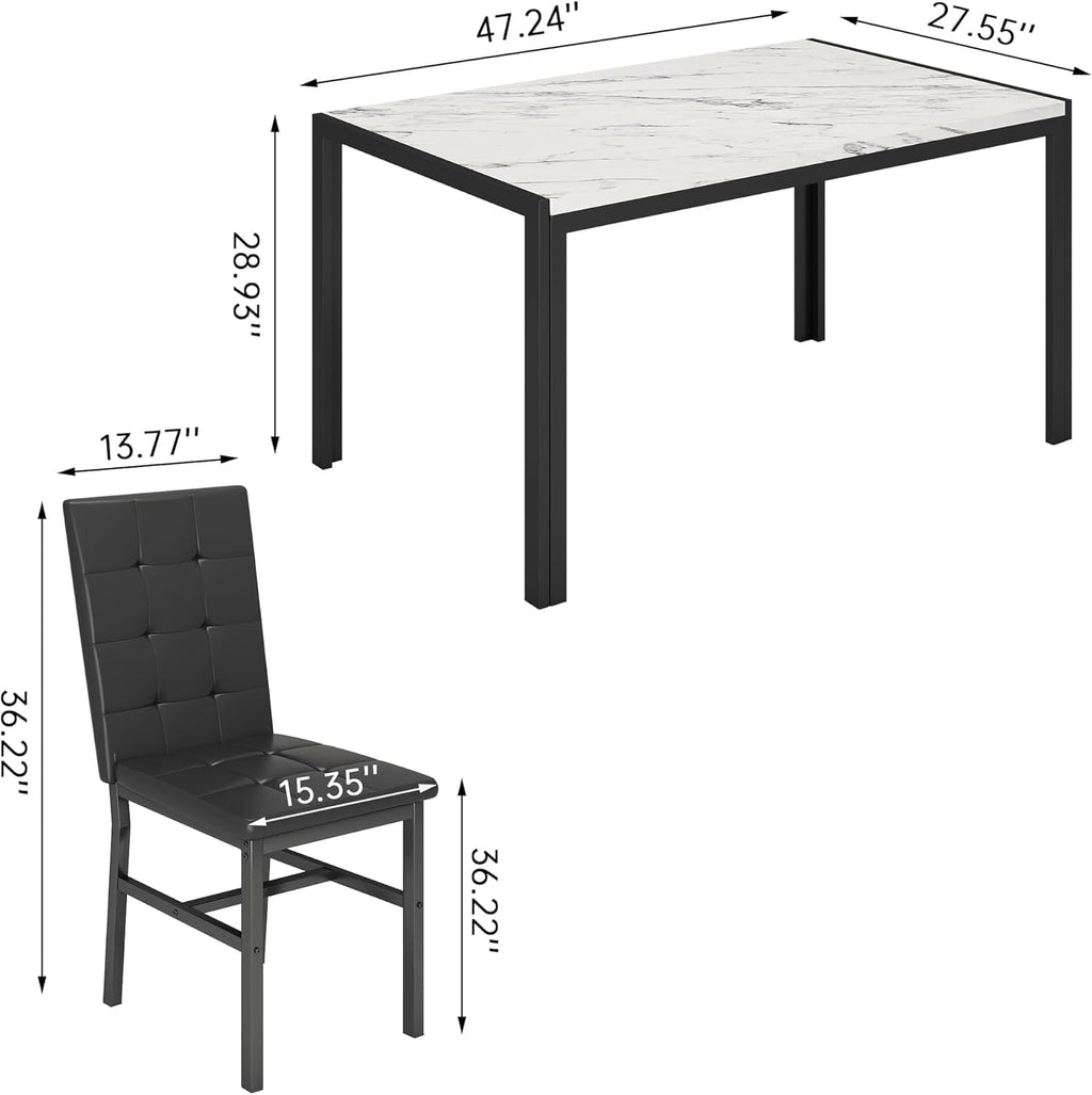LinkRomat 5-Piece Faux Marble Dining Table Set for 4, Modern Kitchen Table with Chairs, Dinette Dining Room Furniture Set for Compact Space Saving
