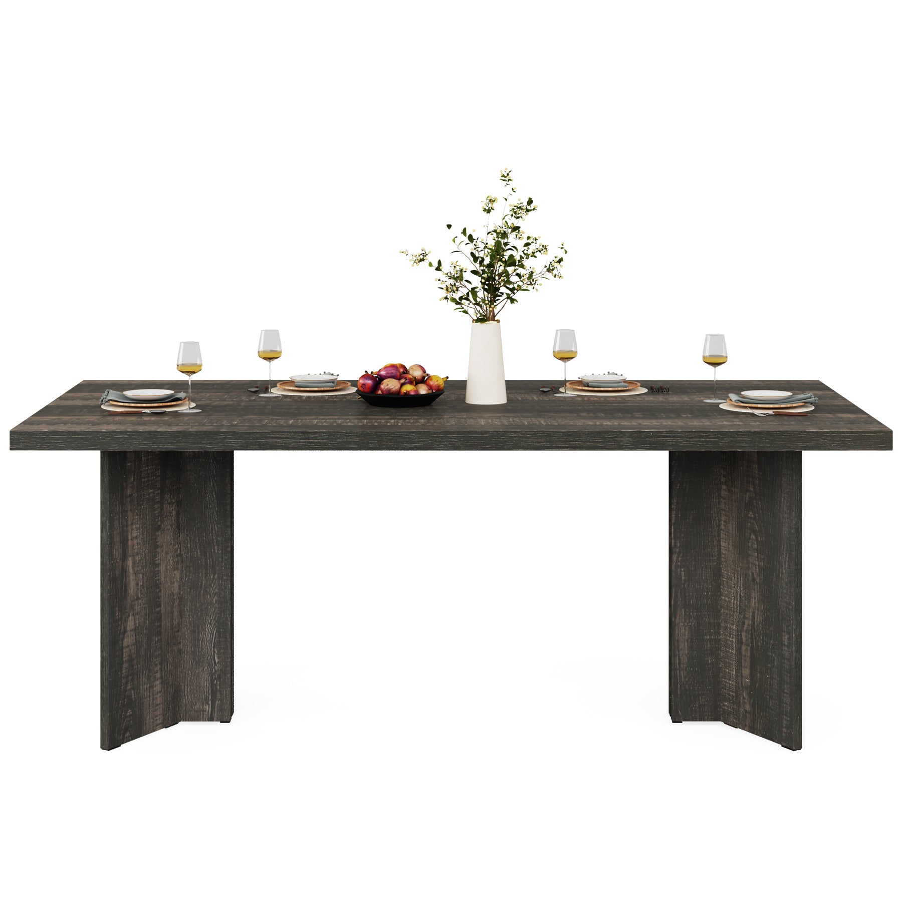 Fnova 63 Rectangular Modern Dining Table, Wooden Modern Kitchen Table for 6 People for Dining Room, Warm Brown (Chairs Not Included)