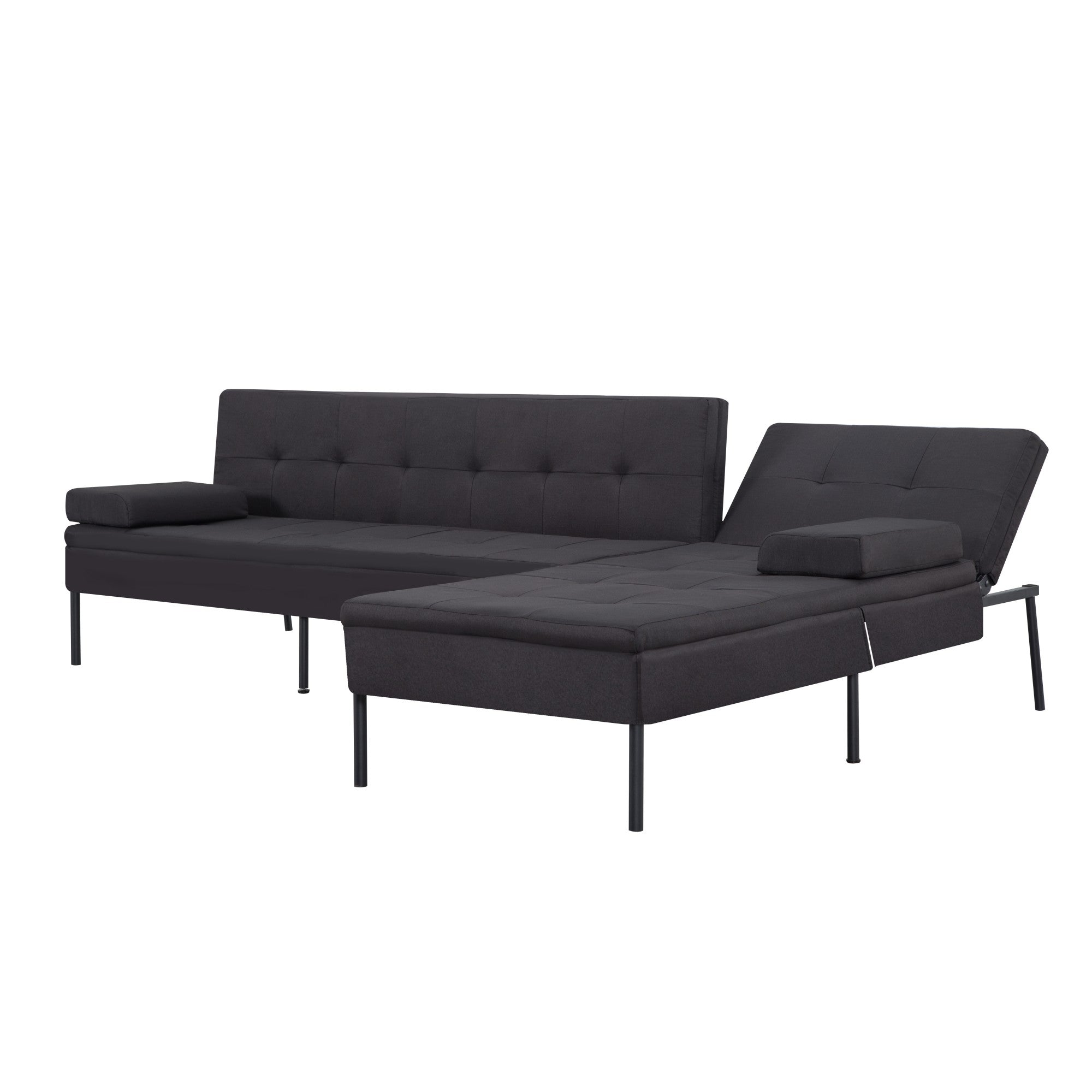 Gewnee 89.4”Convertible Sectional Sofa,L-Shaped Couch with Reversible Chaise,5-Position Adjustable Backrest,Modern Futon Sleeper for Small Spaces Living Room Apartment Office,Black Iron Frame