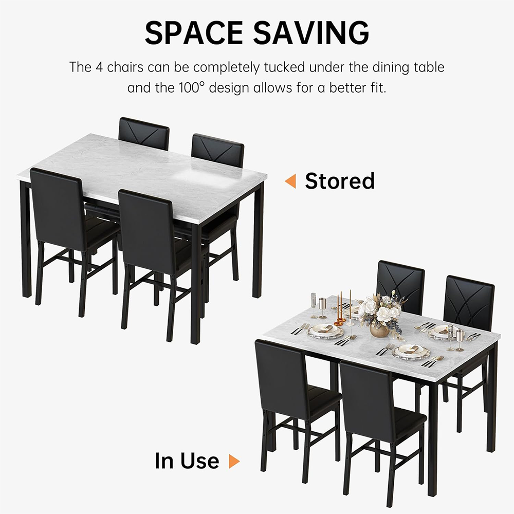 LinkRomat 5-Piece Faux Marble Dining Table Set for 4, Modern Kitchen Table with Chairs, Dinette Dining Room Furniture Set for Compact Space Saving