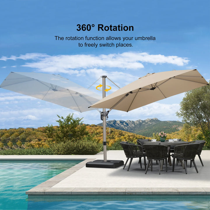 PURPLE LEAF Patio Umbrella with Base Included, 10ft Outdoor Aluminum Cantilever Umbrella with 360° Rotation, Aluminum Large Offset Umbrella for Outdoor Garden Pool, Beige