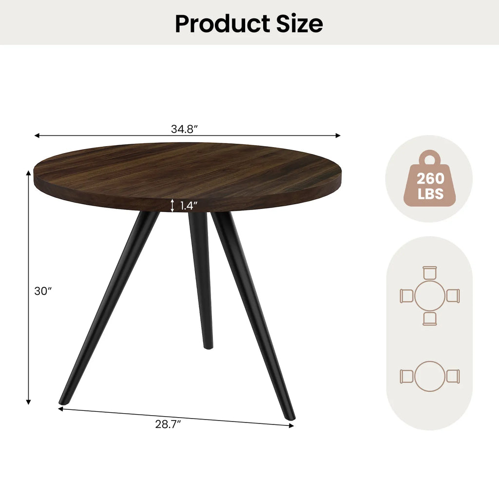 34.8 Round Dining Table Set for 4,5 Piece Mid-Century Modern Dining Set with 4 Upholstered Dining Chairs,Leisure Coffee Table for Kitchen Dining Room, Save Space