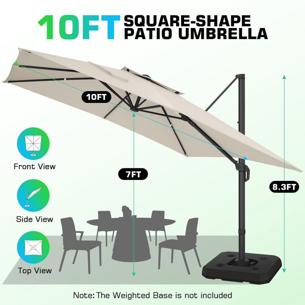 COBIZI 10x10ft Patio Cantilever Umbrella Double Roof Large Rectangular Deck Offset Umbrellas, Square Outdoor Patio Umbrella with 360°Rotation & Heavy-Duty Aluminum Frame,for Poolside Garden,Beige