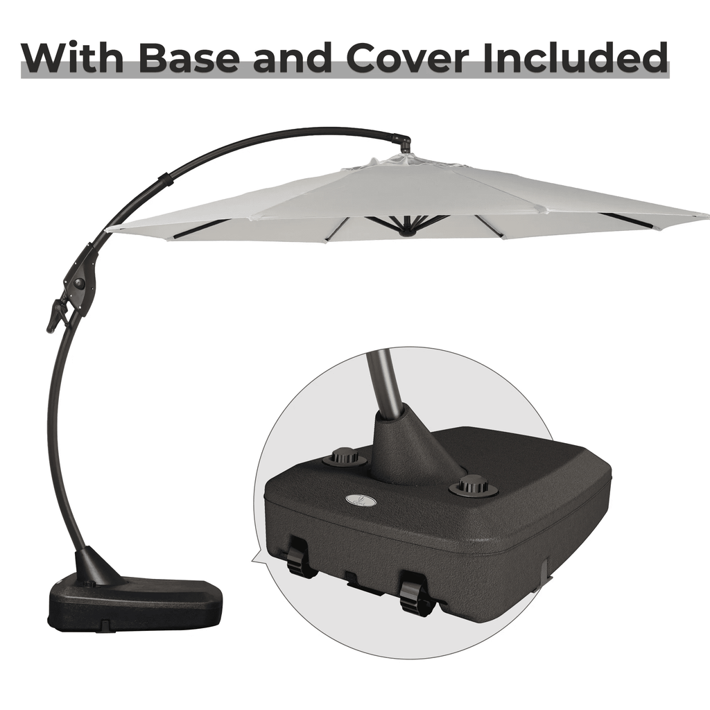 GRANDPATIO 12 Ft Outdoor Umbrella with Base, Large Aluminum Cantilever Offset Umbrella for Patio Pool, Black & White